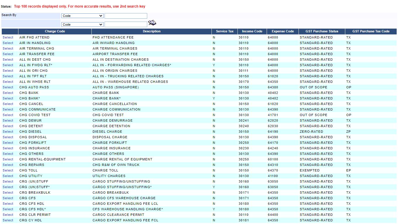 Charge Code LookUp